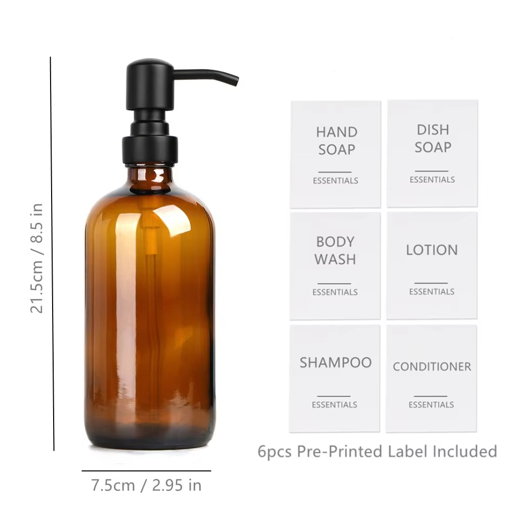 Amber Glass Soap Dispenser Set with Steel Pumps – image 3