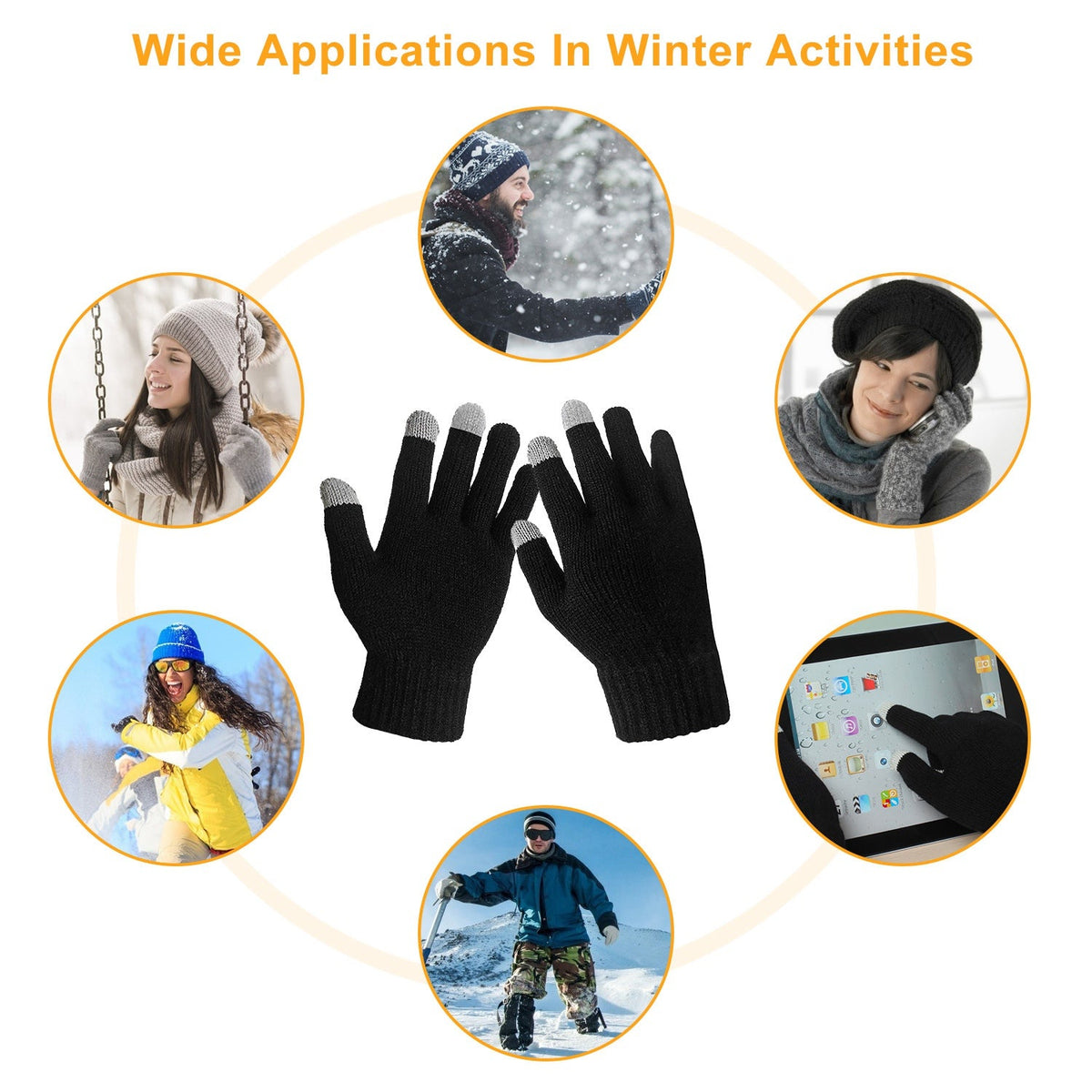 Touchscreen Knit Gloves – Unisex Full Finger Winter Gloves, Black – image 2