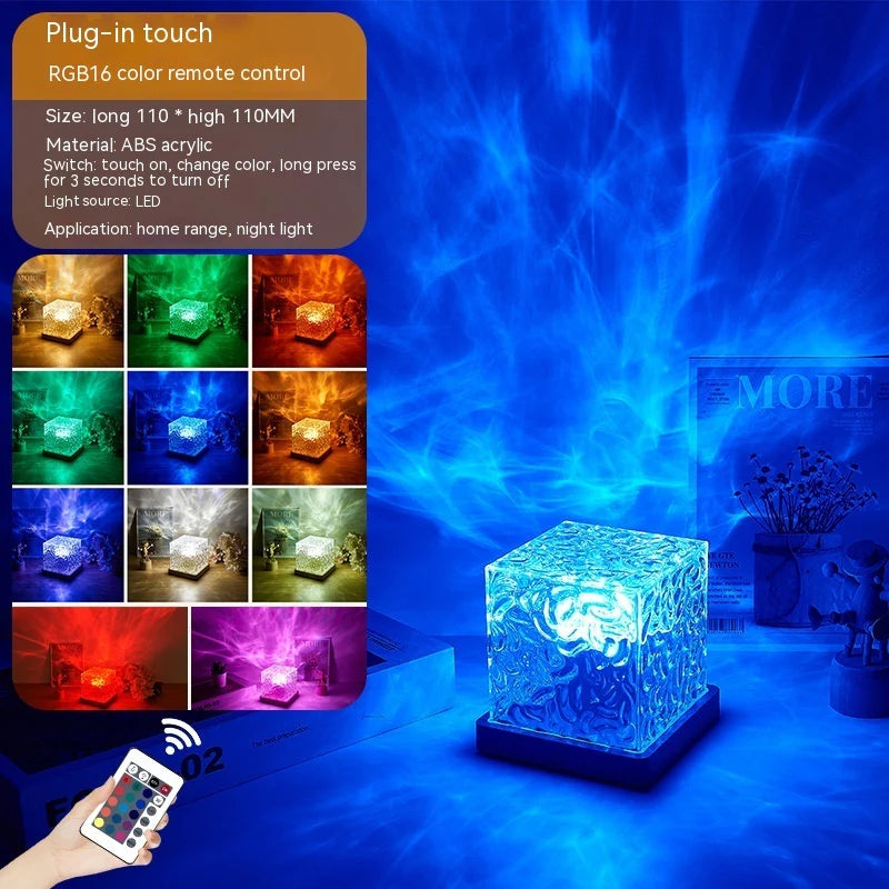 Water Ripple Night Light, Rotating Crystal Table Lamp, 16 Colors – image 3