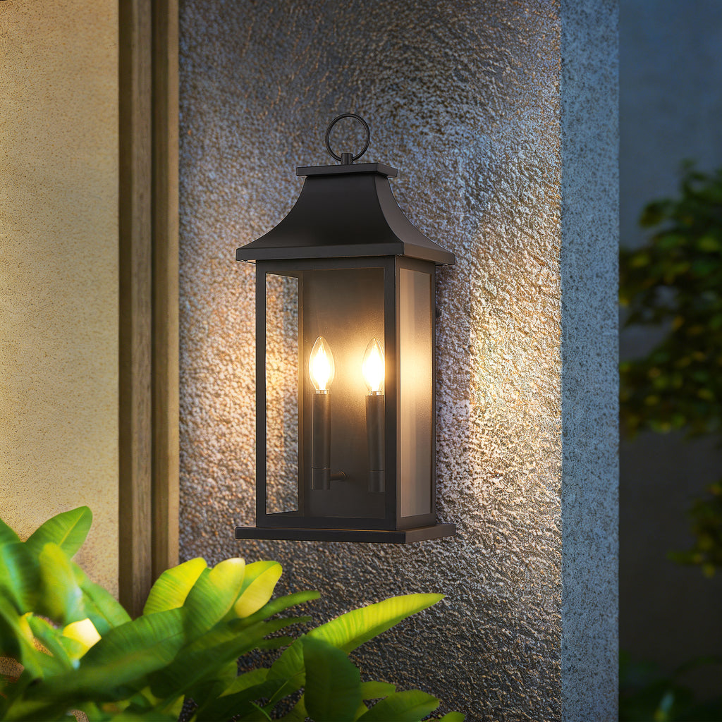 Dusk to Dawn Outdoor Wall Lantern 22 in Black 2-Light Sconce – image 3