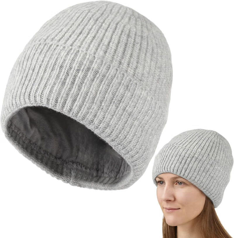 Knit Beanie – Fleece-Lined Winter Hat, Light Grey – image 4