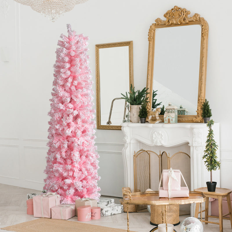 Flocked Christmas Tree 7.5ft Snow Pencil Tree Hinged Unlit – image 2