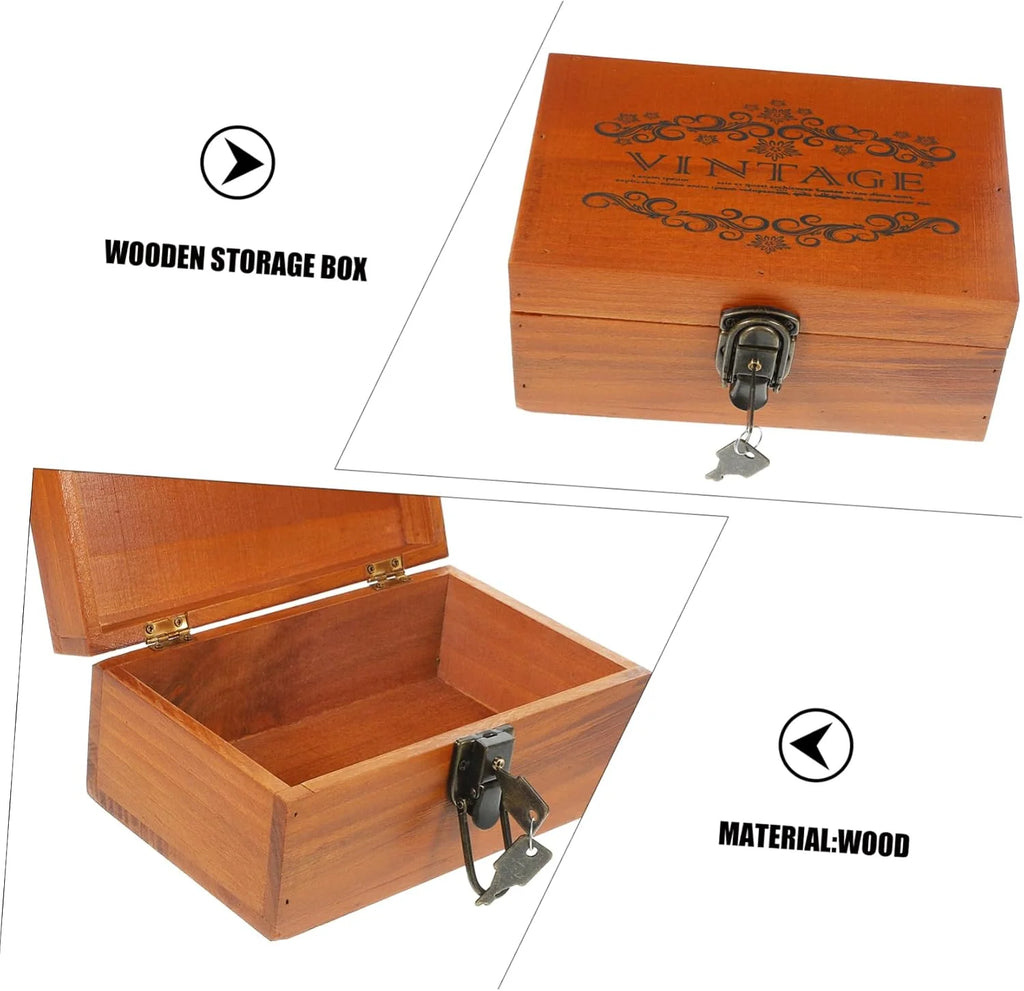 Vintage Wood Treasure Chest Jewelry Box with Lock, Keepsake Box – image 8