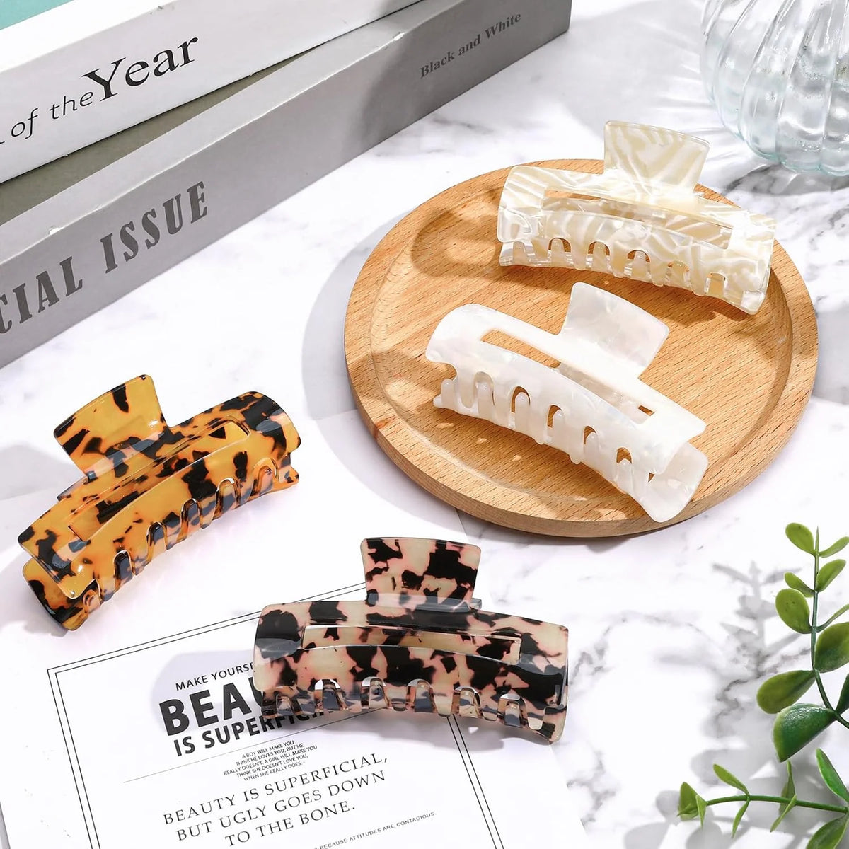 Tortoise Hair Claw Clips 4-Pack, Strong Hold Acetate Jaw Clips