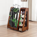 Wooden Golf Bag Organizer for 2 Bags With Shoe Shelves – image 1
