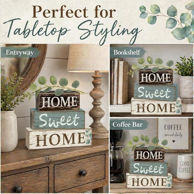 Farmhouse Home Sweet Home Wood Block Decor Set, 4 Pieces – image 6