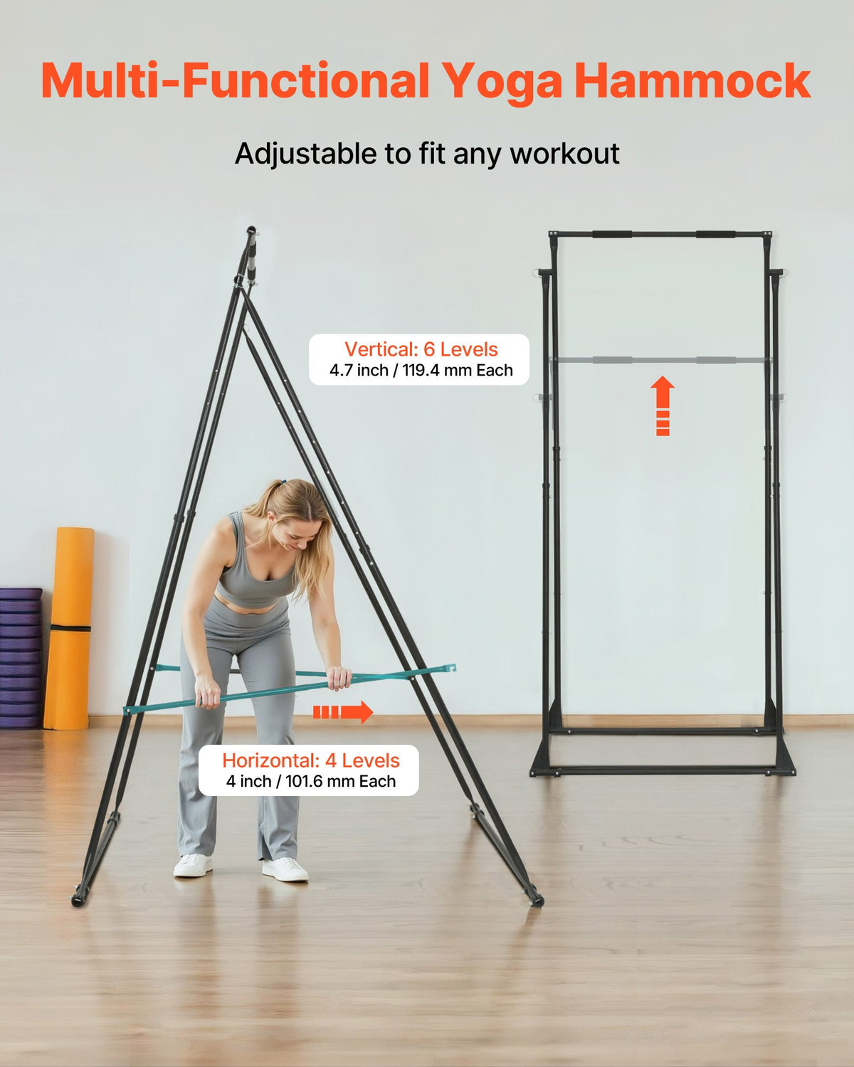Aerial Yoga Swing Stand with 6.6 Yard Hammock, 440 lb Capacity – image 5