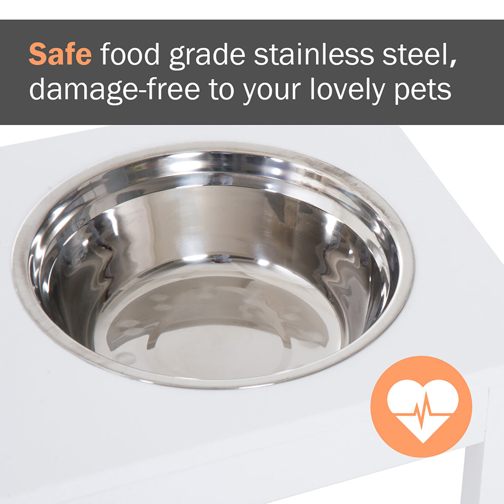 23" Wooden Elevated Dog Bowl Stand with 2 Stainless Bowls, White – image 5