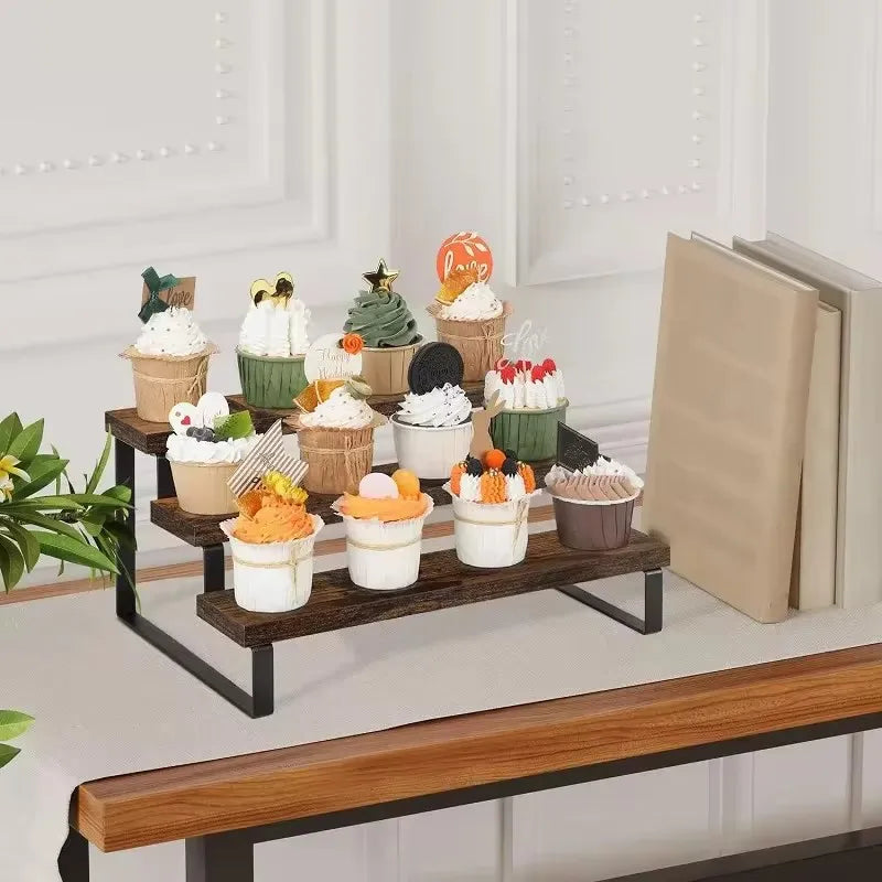 Display Riser, 3-Tier Wooden Stand for Spices, Perfume and Candles