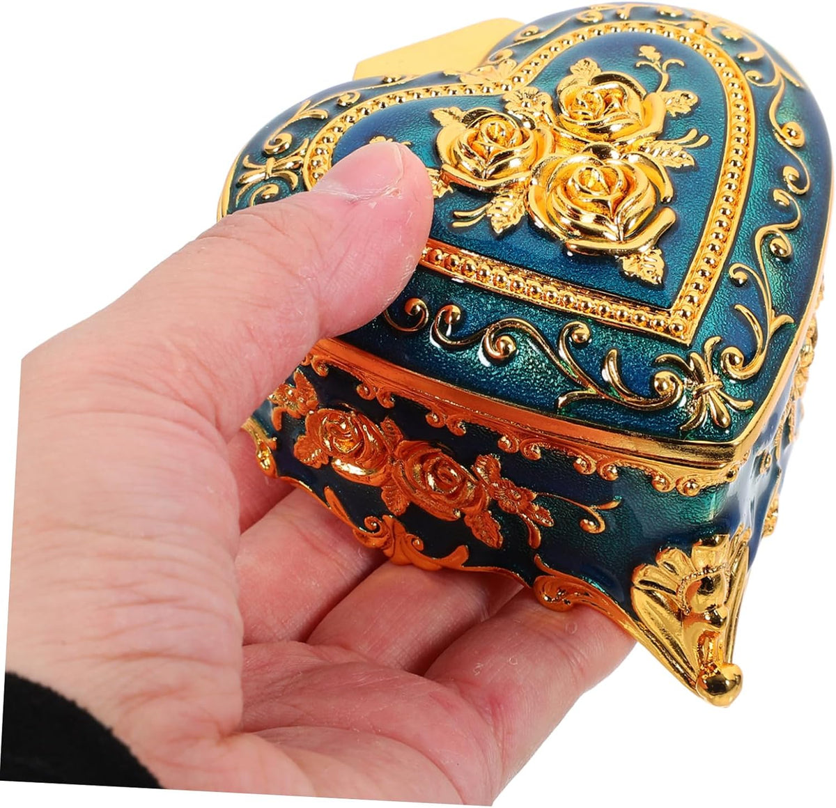Embossed Metal Jewelry Box - Vintage Rose Trinket Case – image 3