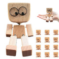 Car Dashboard Wiggle Wooden Man Figurine - Handmade Ornament with 12 Magnetic Faces