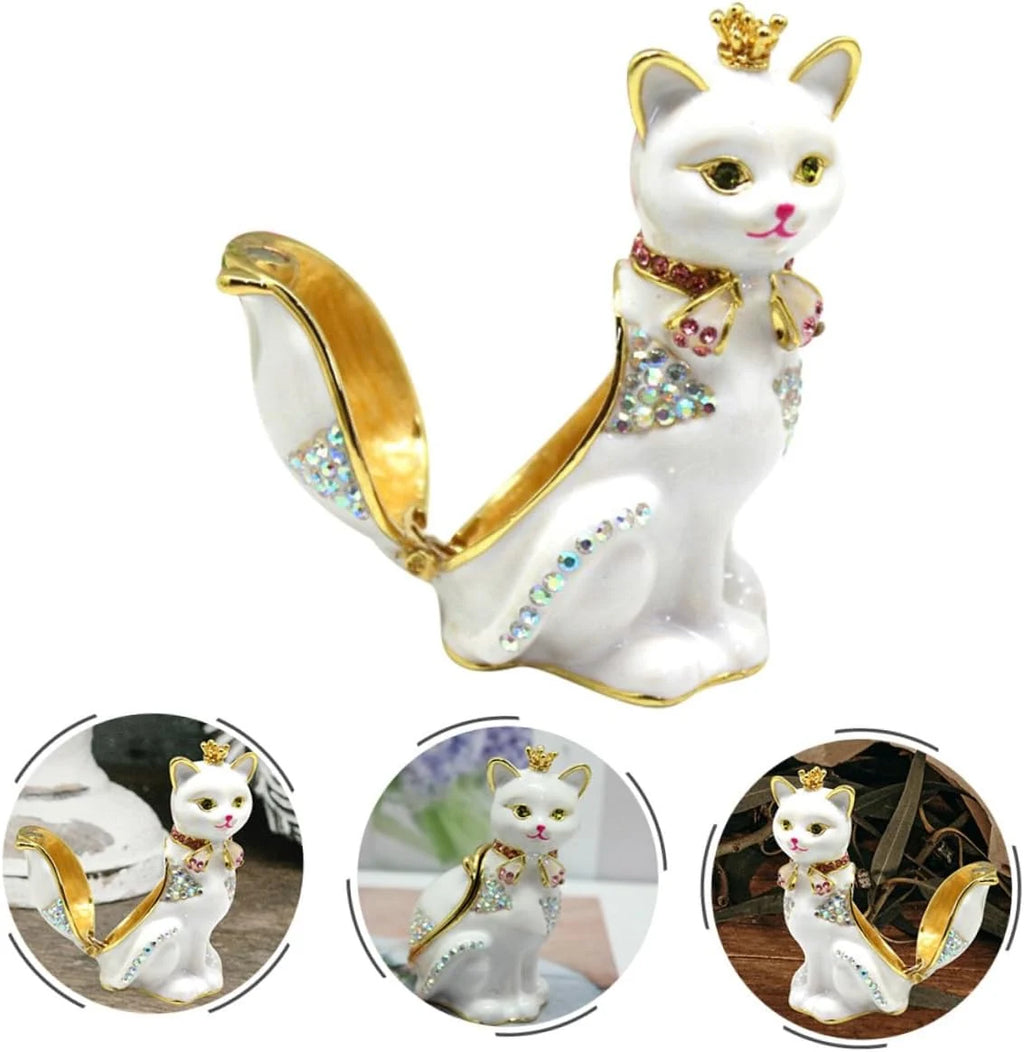 Cat Crown Jewelry Box, Alloy Trinket Holder for Rings & Earrings – image 7