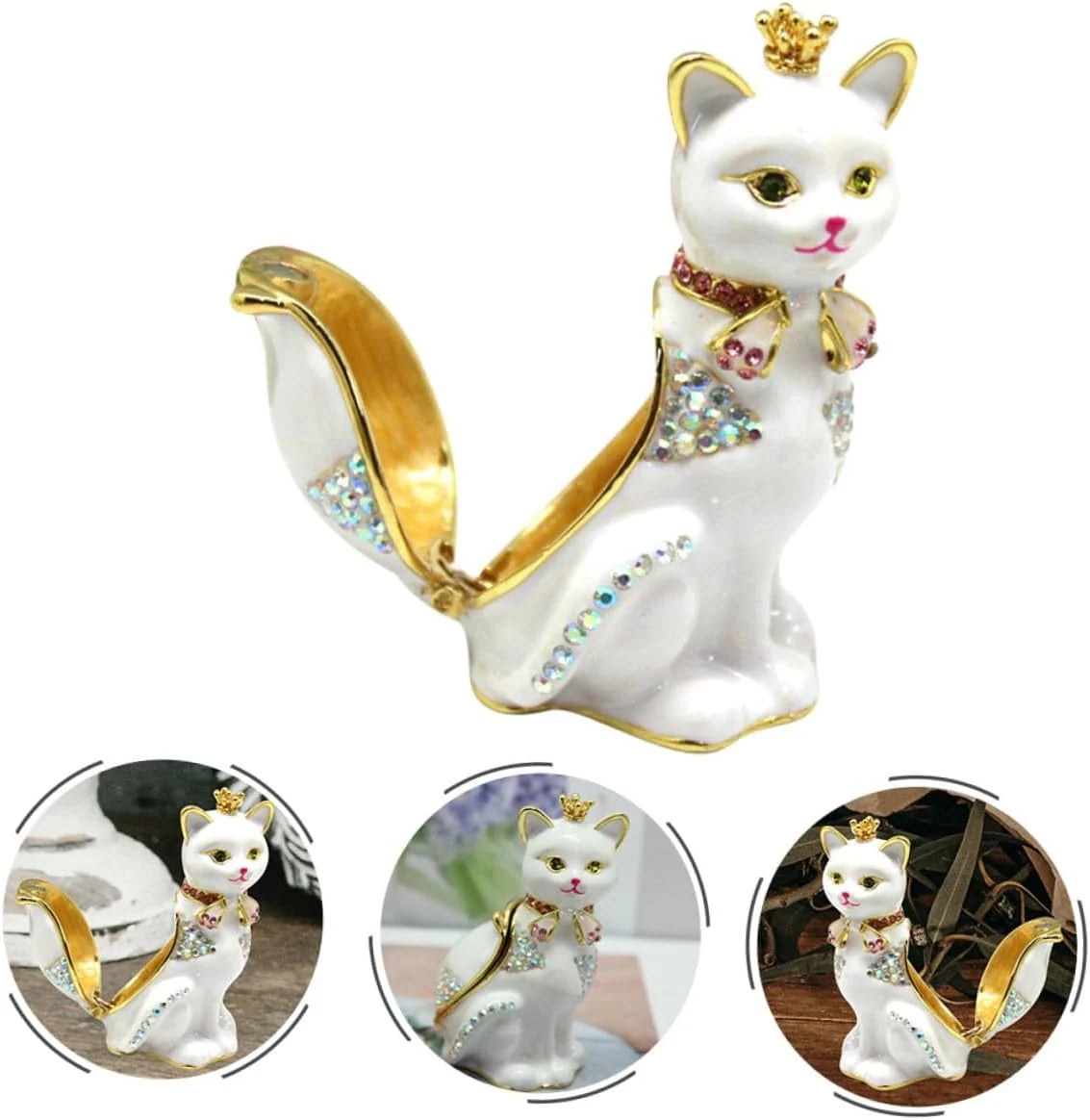 Cat Crown Jewelry Box, Alloy Trinket Holder for Rings & Earrings – image 7