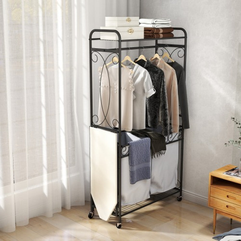 Rolling Laundry Cart with Hamper, Hanging Rail and Storage Shelf – image 3