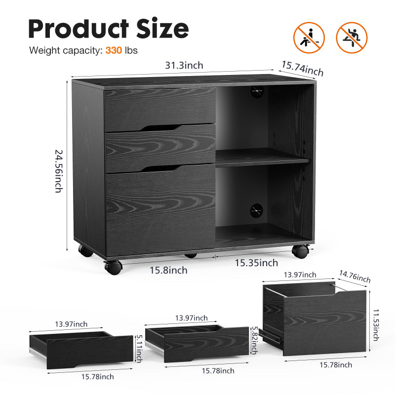 3-Drawer Rolling Lateral File Cabinet with Open Shelves and Printer Top – image 14