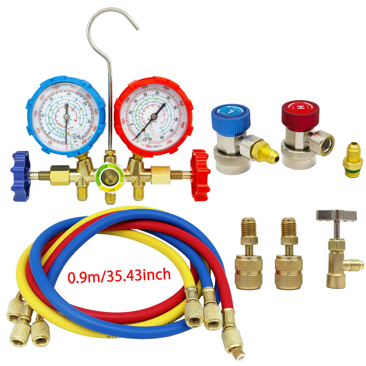 HVAC AC Manifold Gauge Set with Hoses and Hook