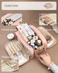 Travel Makeup Bag – Large Wide-Open PU Cosmetic Organizer, Pink – image 5