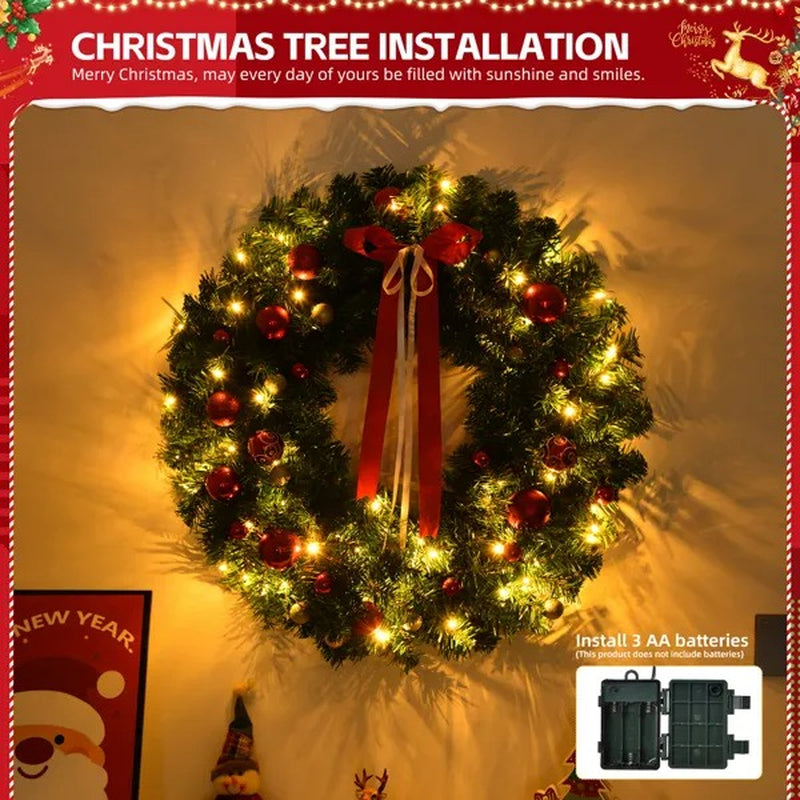 Battery Operated Pre-Lit Christmas Wreath 36 in, 80 Warm LEDs with Timer – image 4