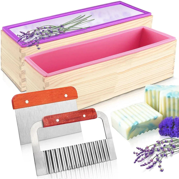 Silicone Soap Mold Kit with Wooden Box and Cutters, 42 oz