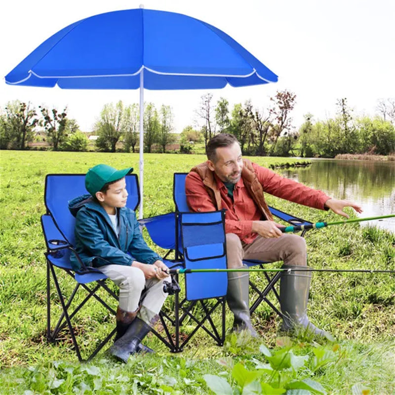 Double Folding Camping Chair with Umbrella and Cooler Bag – image 8