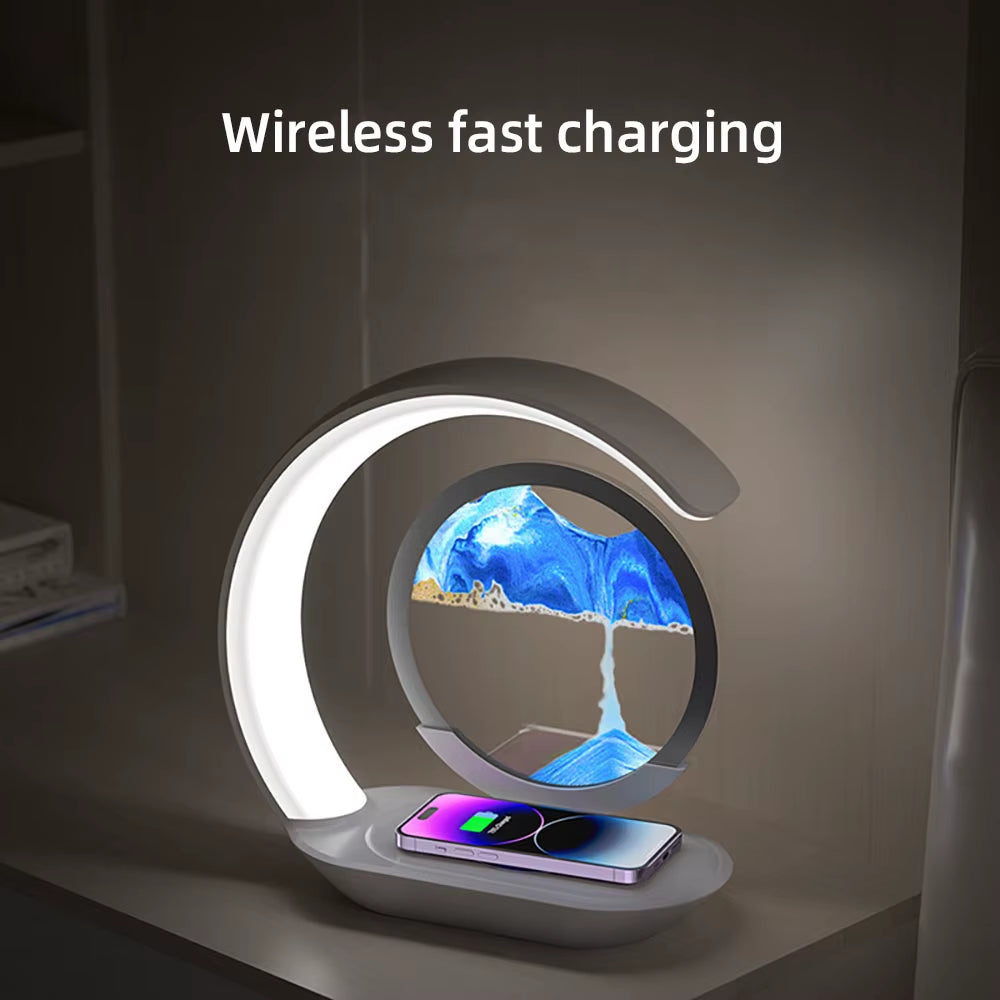 Quicksand Art Wireless Charger Lamp - 15W Fast Charging Pad with Night Light