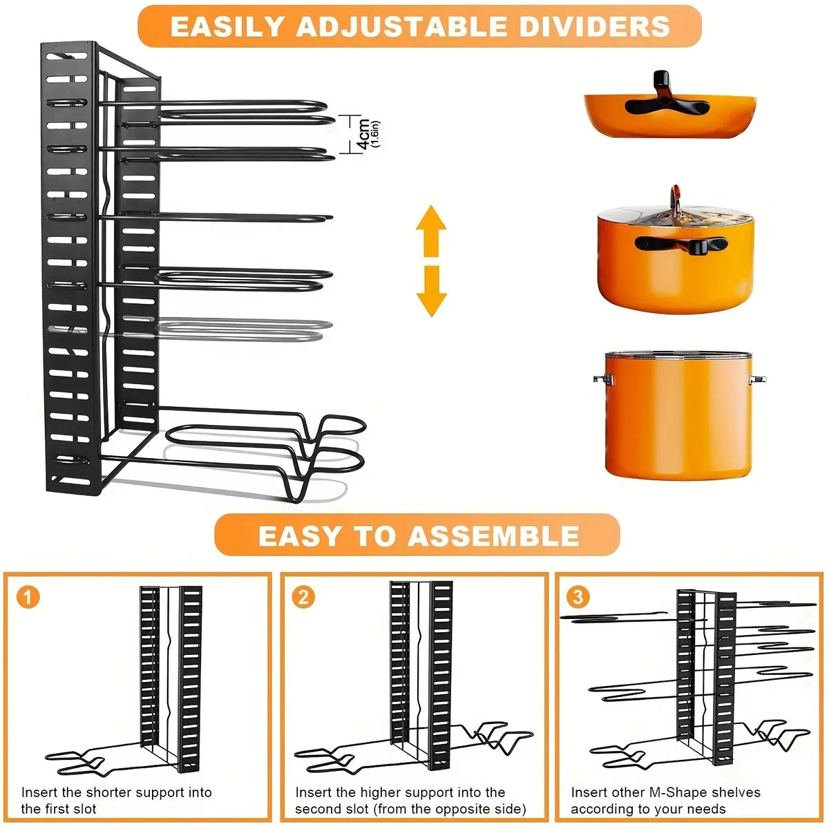 Pot Lid Rack, 8-Tier Adjustable Iron Pan Organizer for Cabinet – image 7