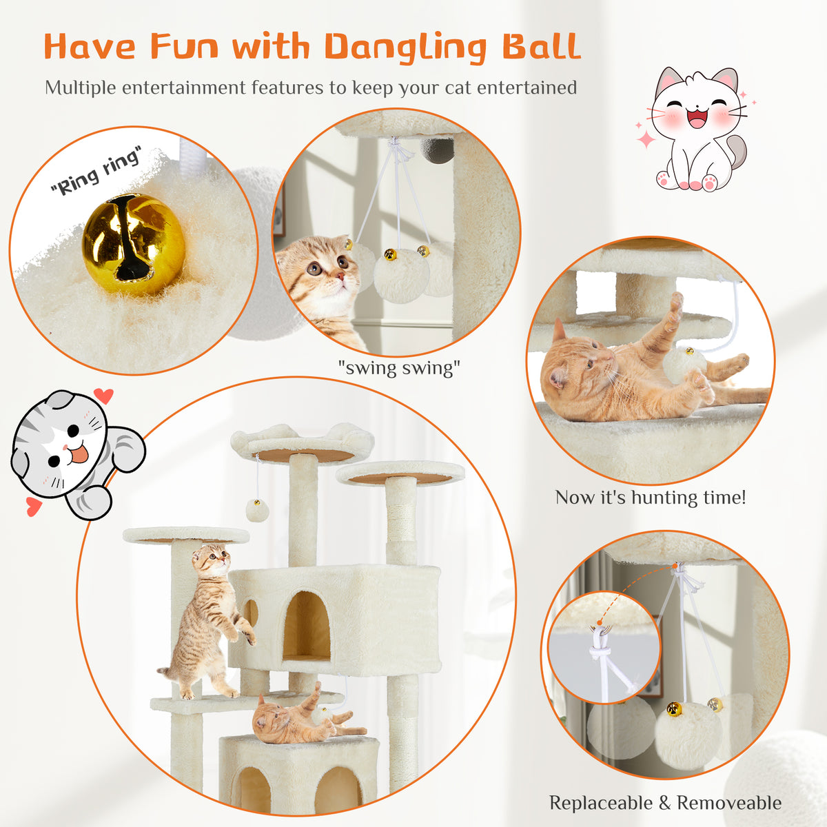 Cat Tree House 54in Multi-Level Climbing Tower with Scratch Posts – image 6