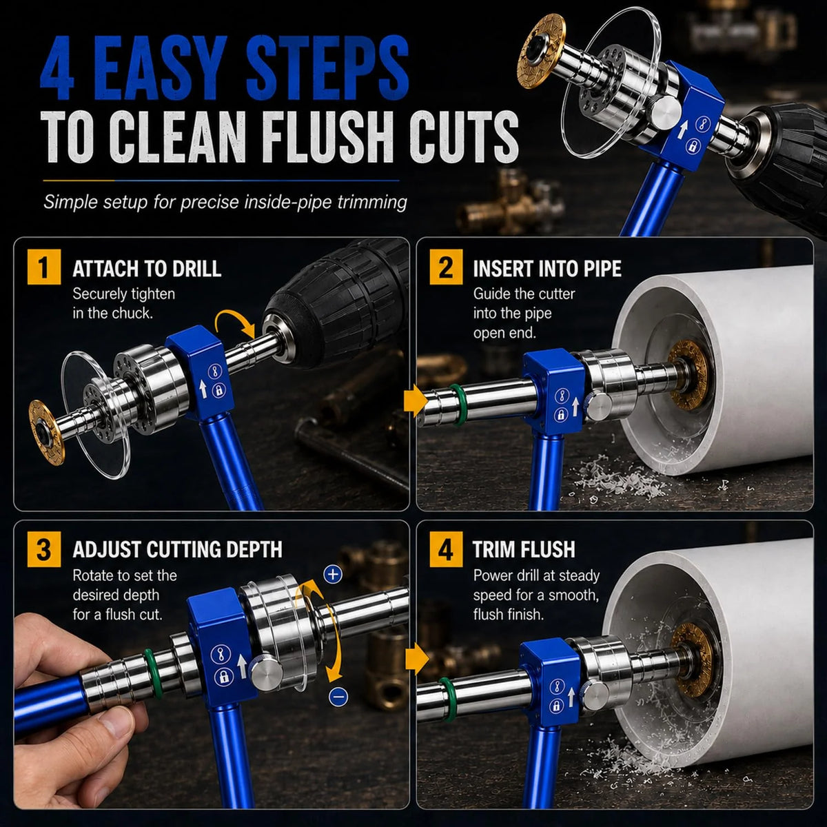 PVC Internal Pipe Cutter, 1-1/4 in Drill-Powered Inside Cutter – image 6