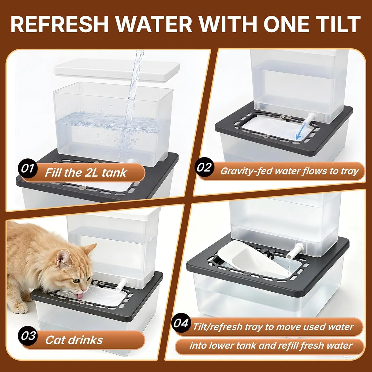 Pet Water Fountain, No-Pump Drinking Bowl with Clean Water Separation – image 5