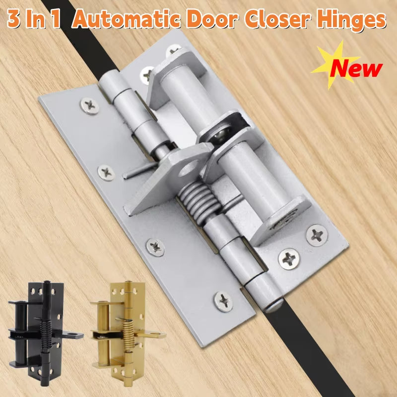 Self Closing Hidden Door Hinge 3-In-1 - Heavy Duty Automatic Door Closer with 90 Degree Stop