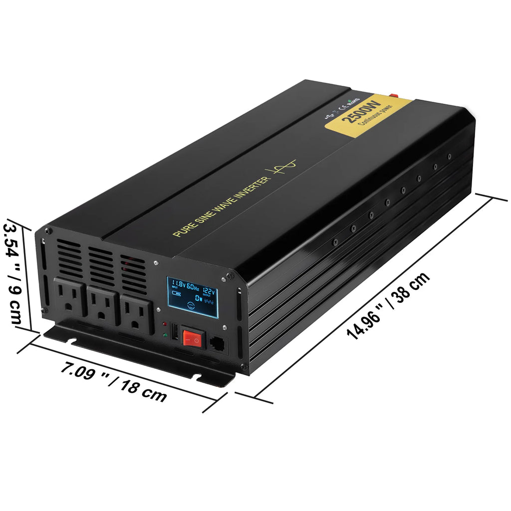 Pure Sine Wave Power Inverter 2500W – 12V DC to 120V AC with Remote – image 8