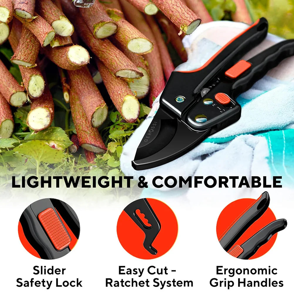 Ratchet Pruning Shears - Heavy Duty 3x Power Garden Pruner, SK5 Blade – image 3