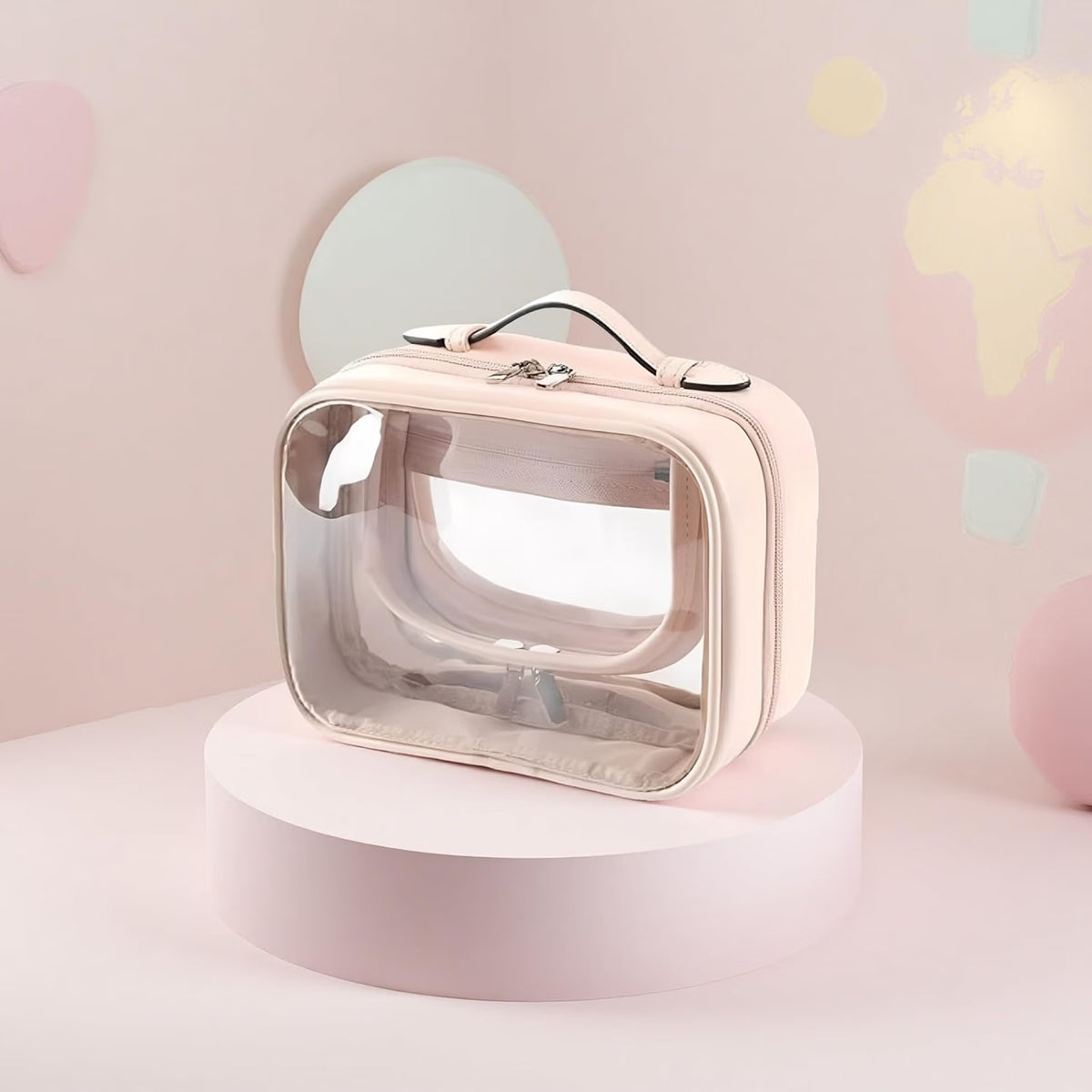 Clear Hanging Toiletry Bag, Pink Double-Layer PVC Makeup Organizer – image 5