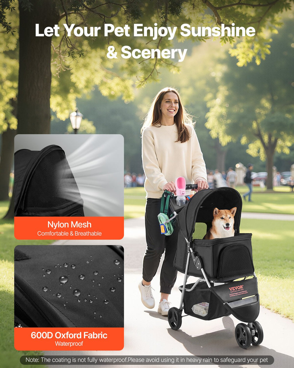 3 Wheel Foldable Pet Stroller for Small Dogs up to 35 Lb