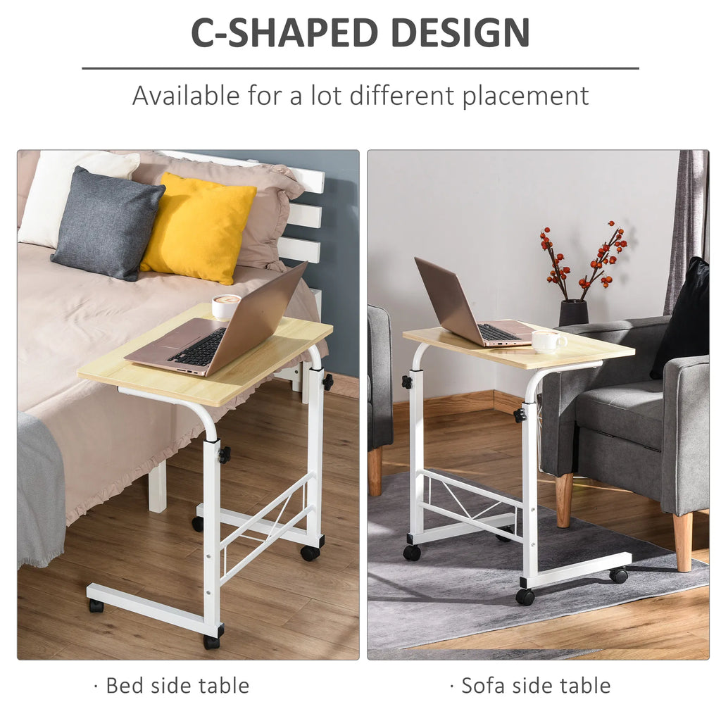 C-Shaped Mobile Laptop Desk with Wheels, Adjustable Height, Natural – image 4