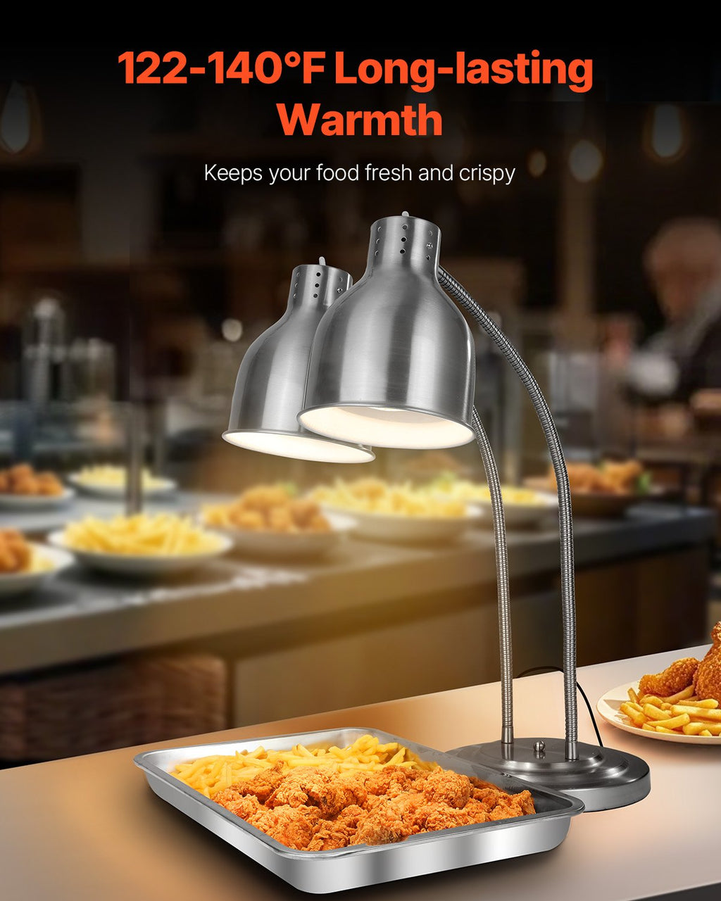 Commercial Food Heat Lamp, 2-Head Stainless Steel Buffet Warmer Lamp – image 3