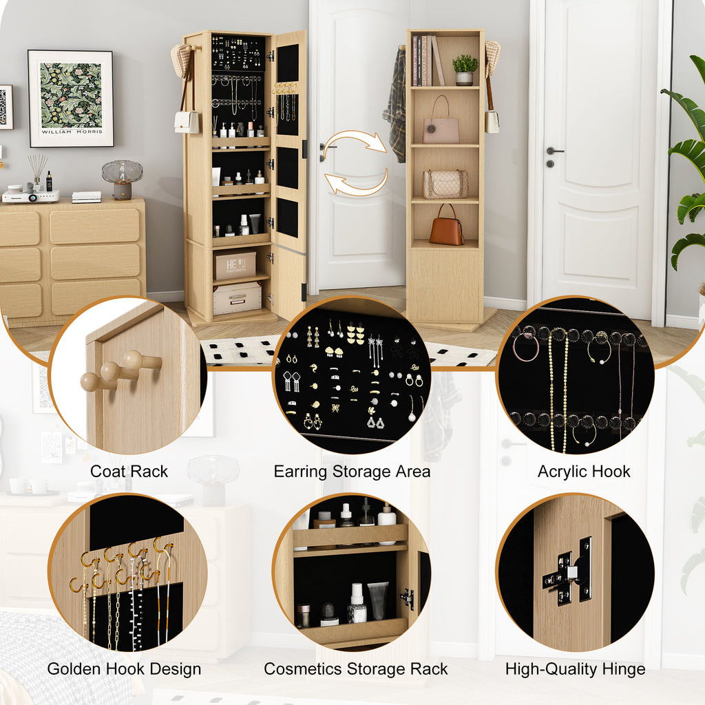 360° Rotating Makeup and Jewelry Cabinet with Full-Length Mirror – image 5