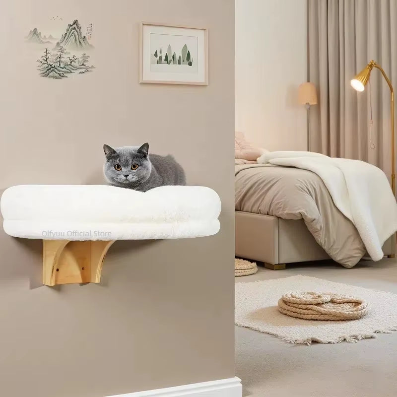 Wall Mounted Cat Perch Bed, Wooden Window Shelf with Cushion – image 4
