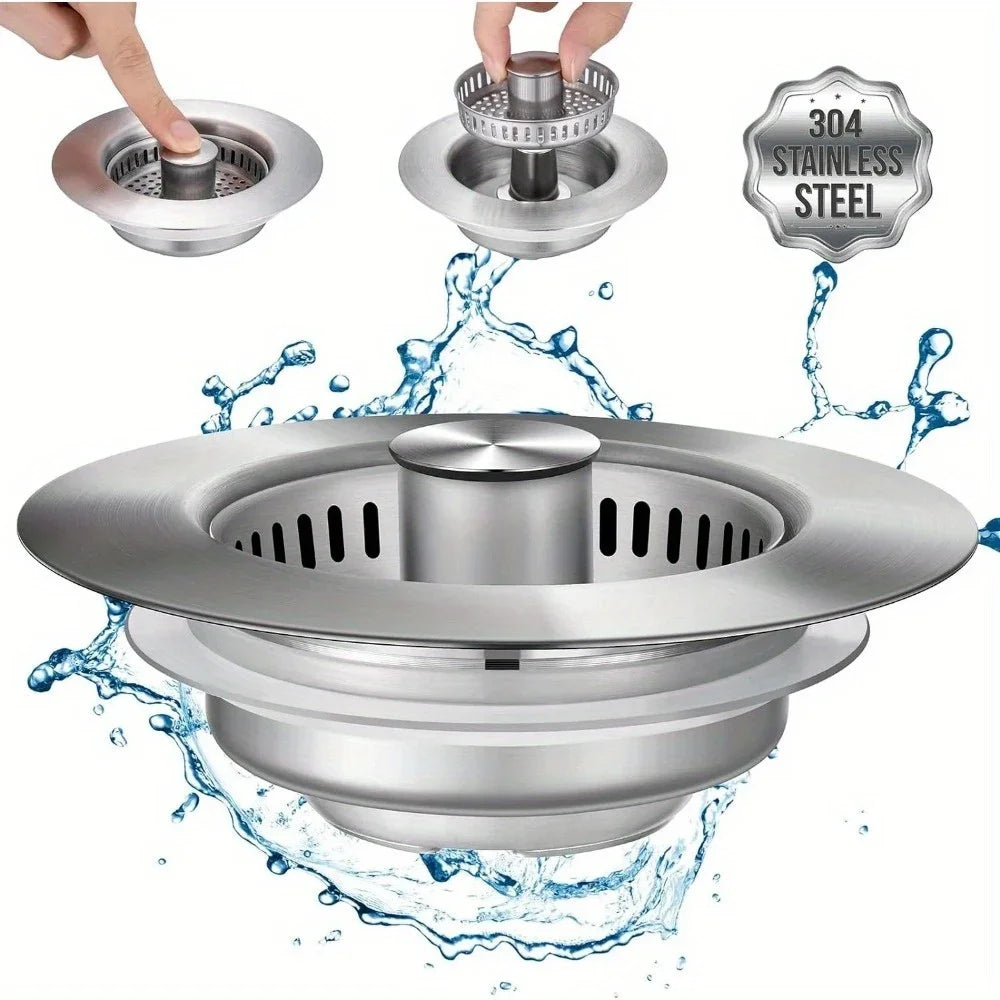 3-in-1 Stainless Steel Sink Strainer – Pop-Up Drain Stopper – image 2