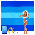 Sandproof Beach Blanket – Extra Large Waterproof Mat with Stakes, Blue
