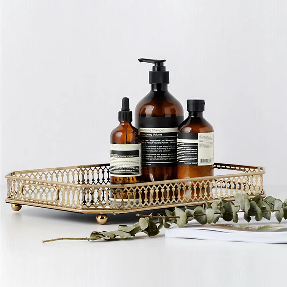 Gold Mirrored Vanity Tray, 13.8 x 9.8 In Metal Decorative Organizer – image 2