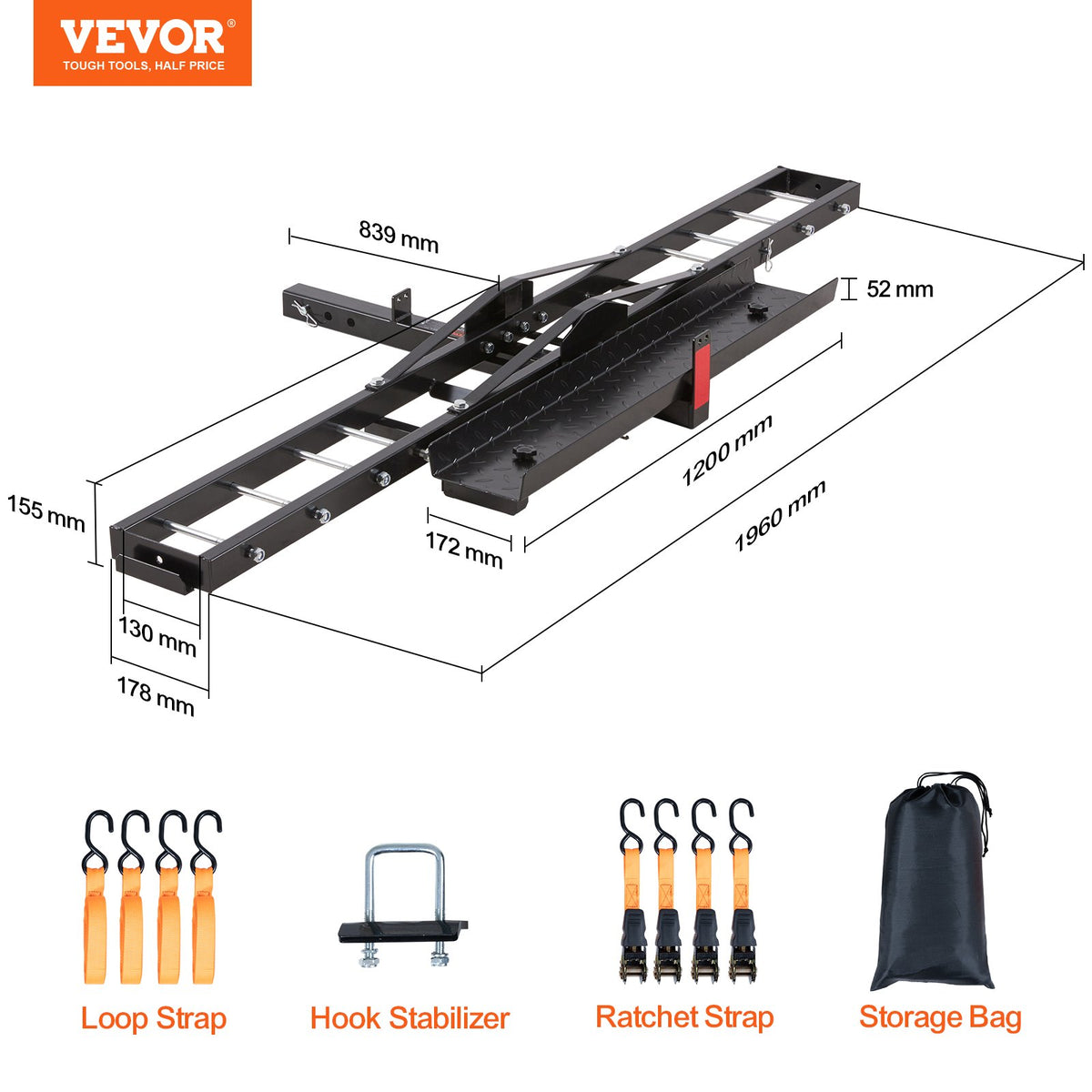 Hitch Motorcycle Carrier – 600 lb Steel Rack with Loading Ramp – image 3