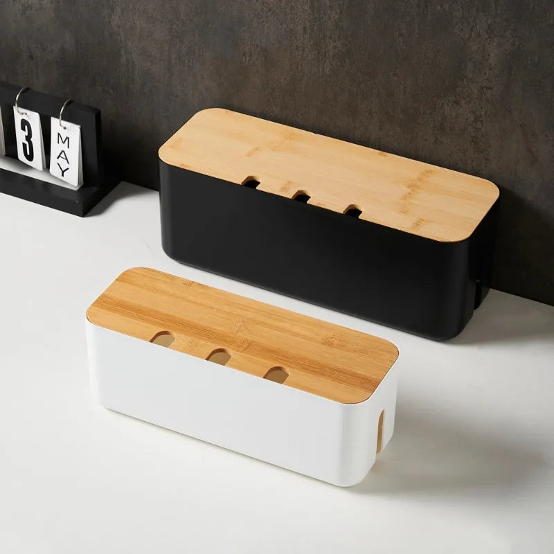 Cable Management Box with Bamboo Lid, Power Strip Hider – image 7