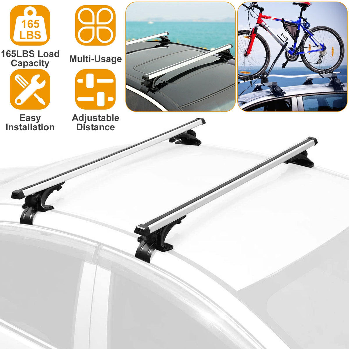 Roof Rack Cross Bars 47 in, Universal Aluminum for Bare Roofs – image 2
