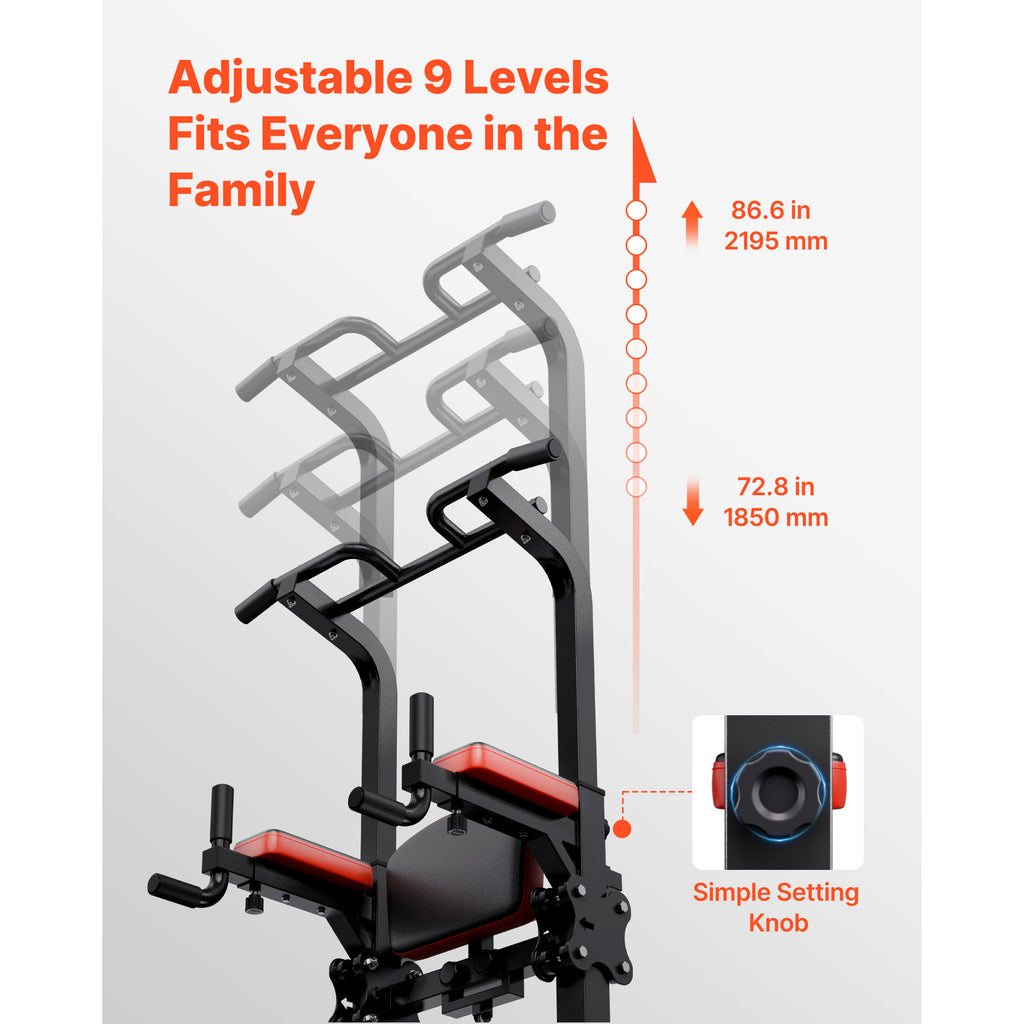 Power Tower Dip Station 330 lb, Assist Platform, 9-Level Pull Up Stand – image 4