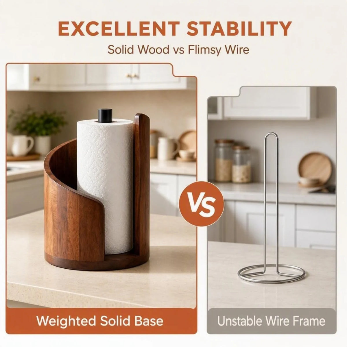 Paper Towel Holder Fluted Wood Countertop Stand for Jumbo Rolls – image 3