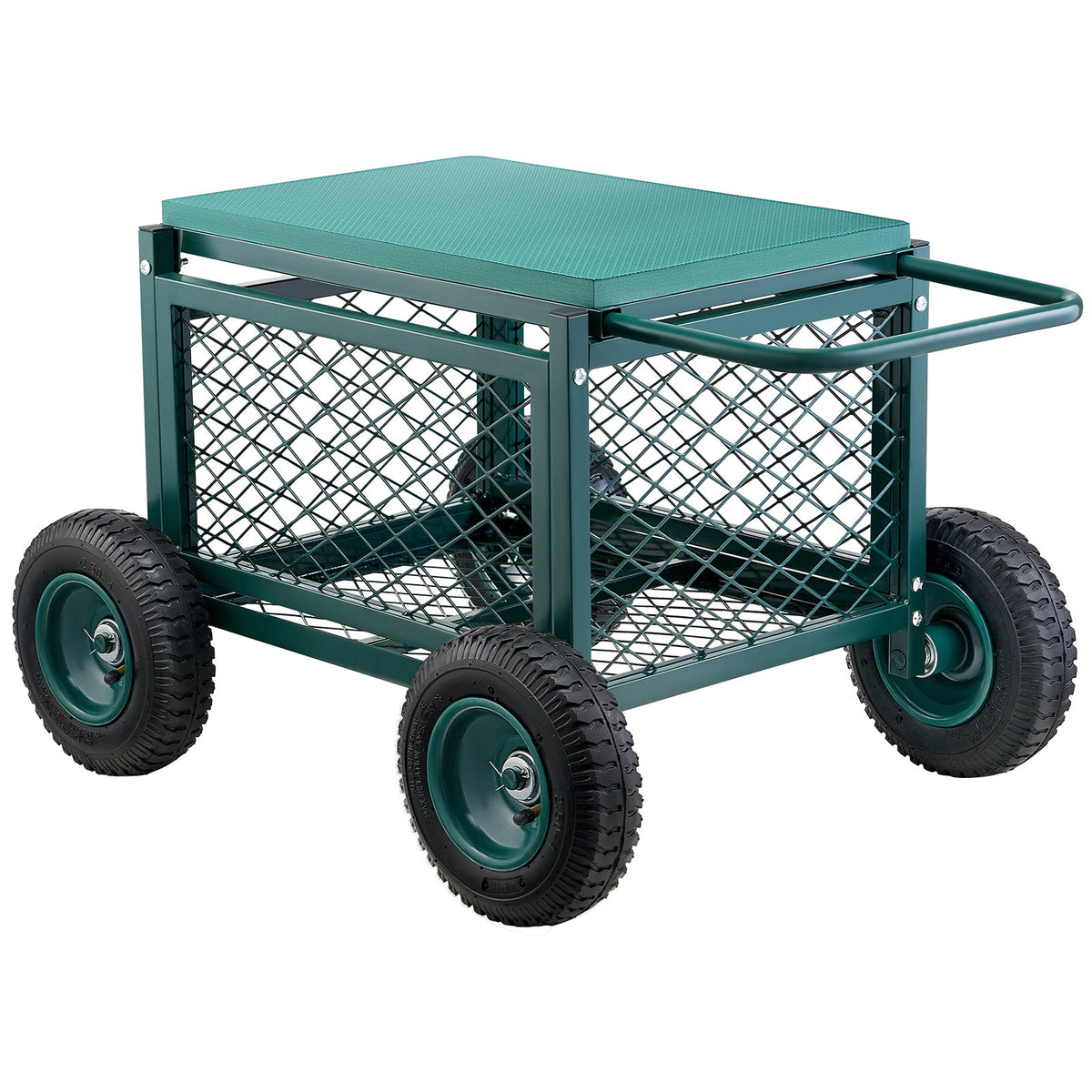 Garden Seat Cart, Rolling with Storage Basket and Wheels – image 2