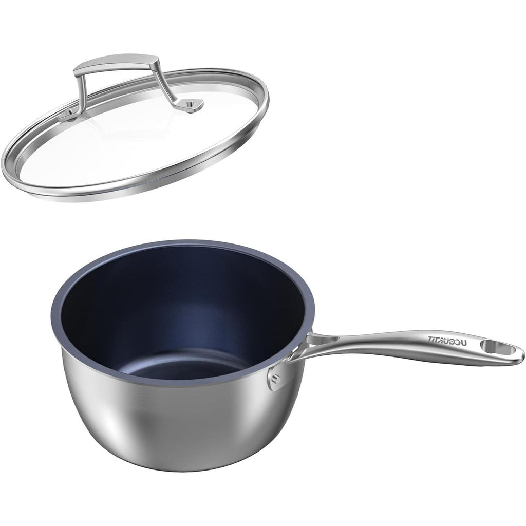 2.2 Quart Titanium Stainless Steel Saucepan With Glass Lid – image 1