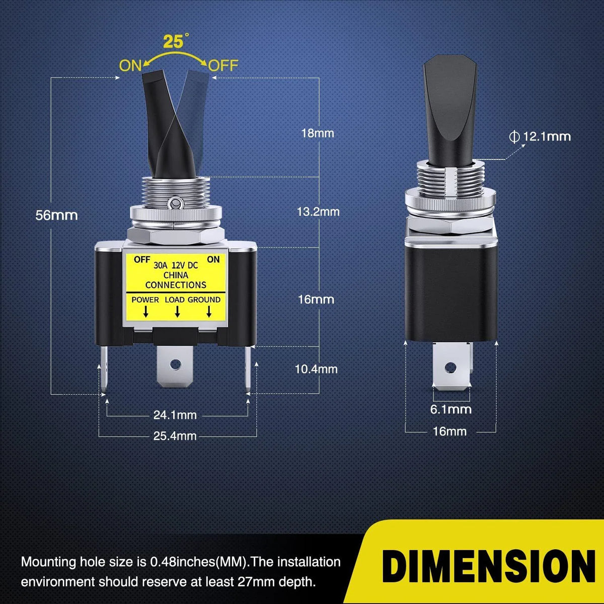 LED Rocker Switch, 12V 30A Toggle On/Off, 3-Pack, Blue – image 3
