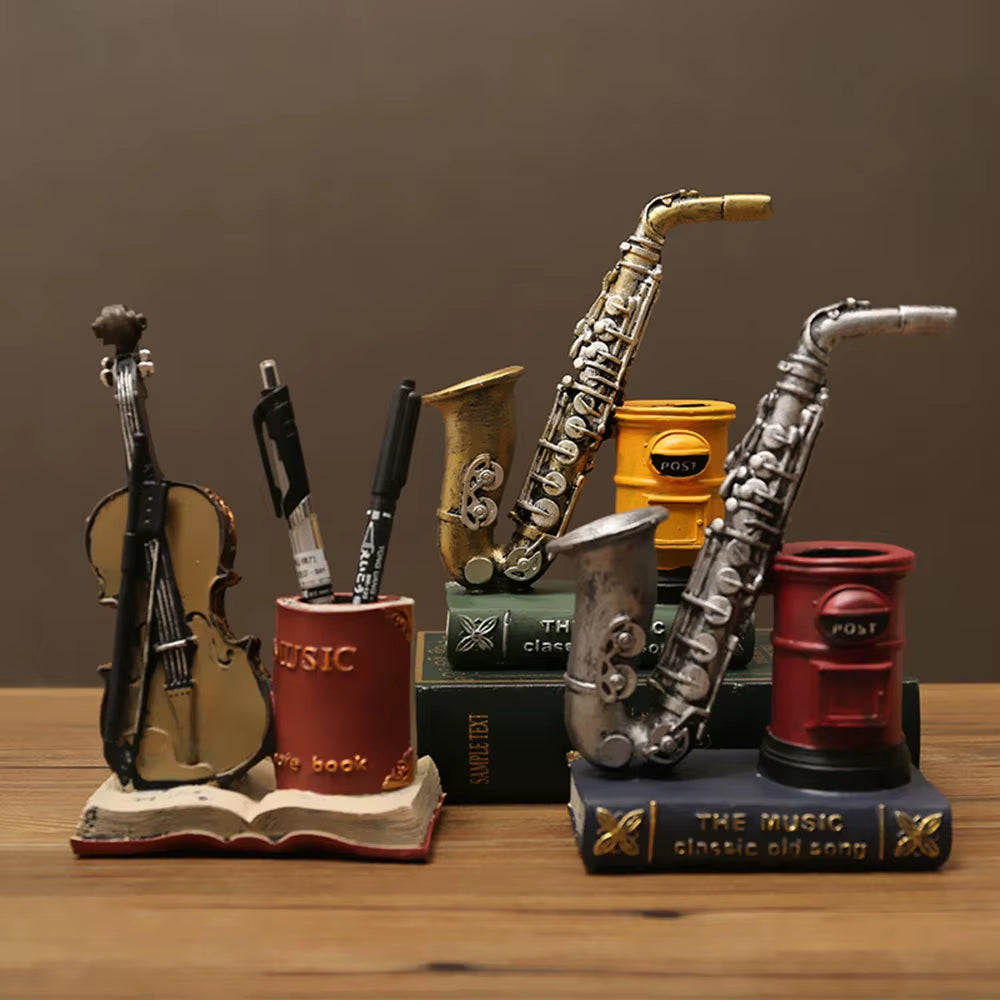 Saxophone and Violin Resin Pen Holder Desk Ornament – image 3